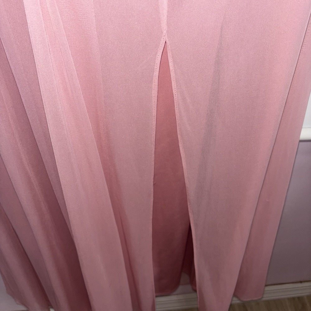 Alfred Sung D743 Bridesmaid Dress Blush Pink Chiffon Maxi Off Shoulder Size 24 - Picture 5 of 10